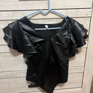 Glam Black Ruffled Flutter Sleeve Bodysuit